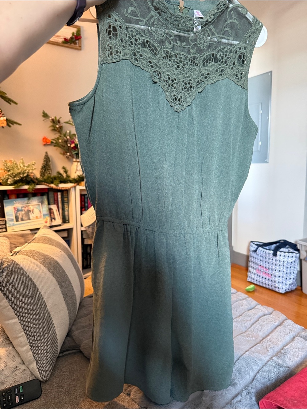 (2) Xhilaration Green &navy Sleeveless Lace Yoke Romper